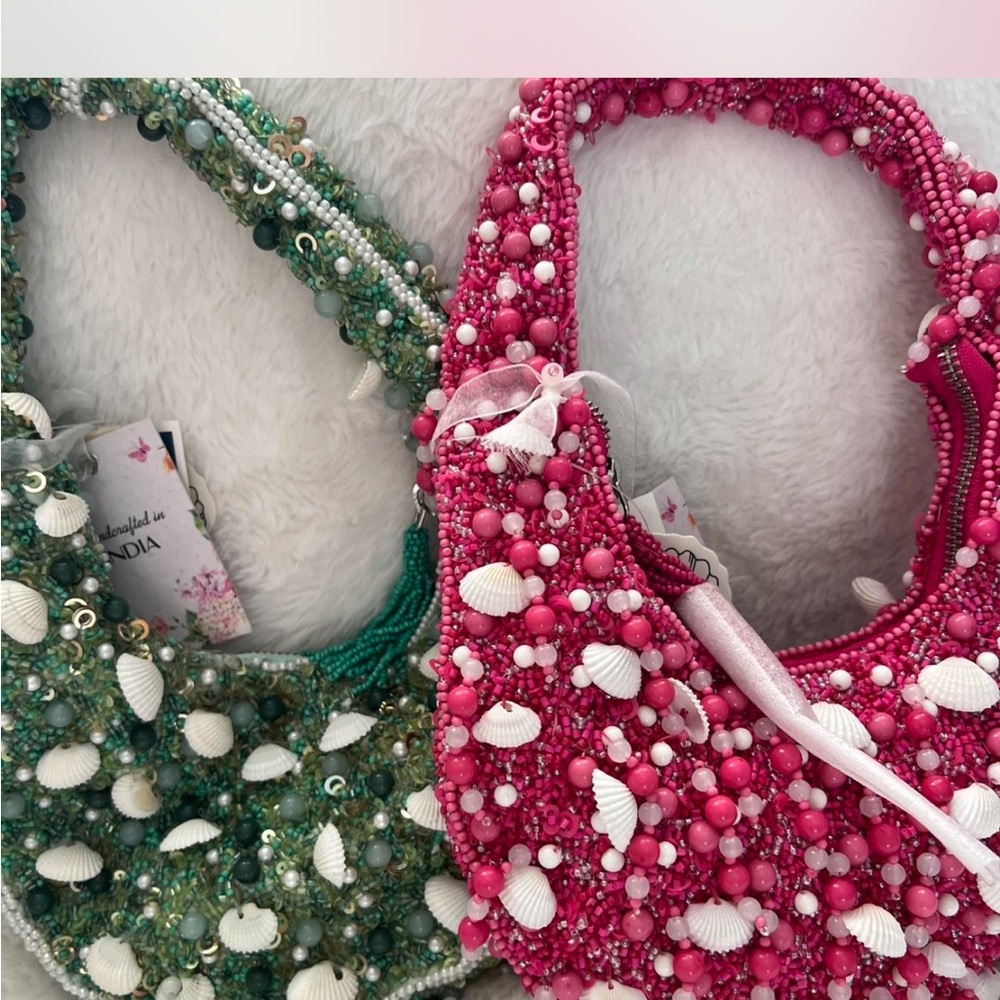 Bundle beaded pink and green seashell mermaid bags